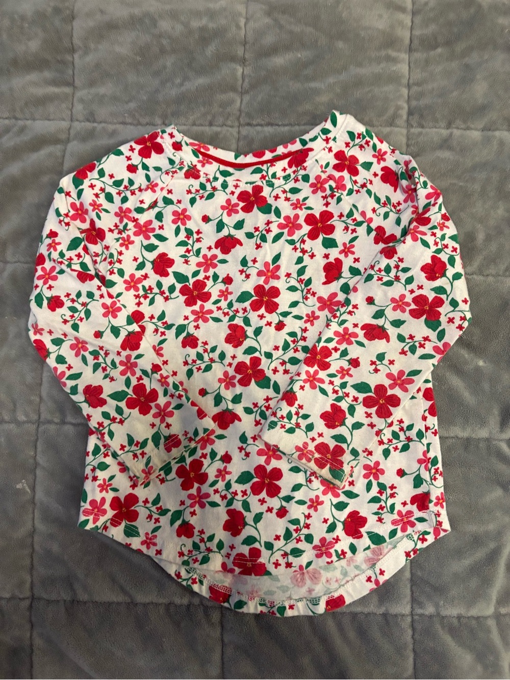 Cat & Jack White Long-Sleeve Floral Tee with Red Flowers and Green Leaves